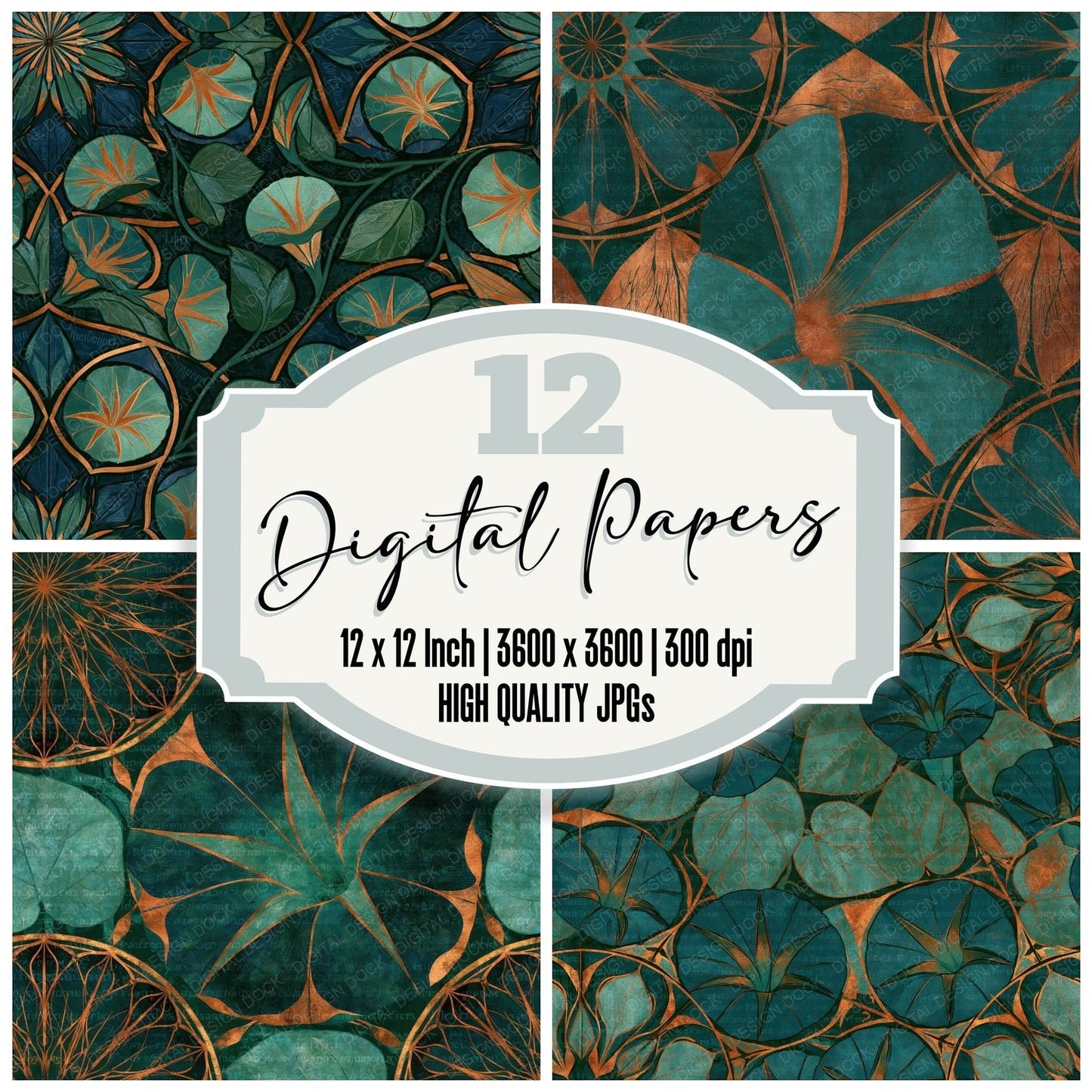 Mandala Morning Glory Jade Copper Seamless Digital Paper Pack (DDD014352)