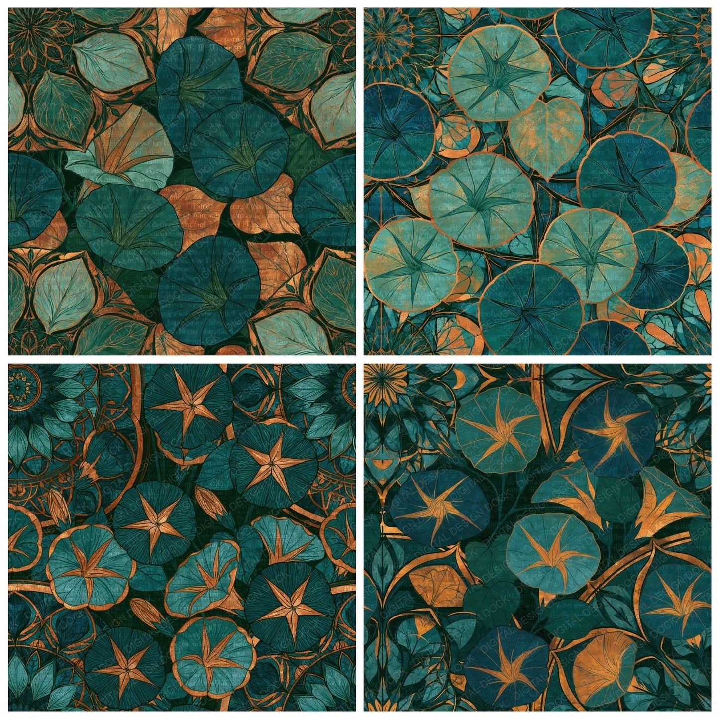 Mandala Morning Glory Jade Copper Seamless Digital Paper Pack (DDD014352)