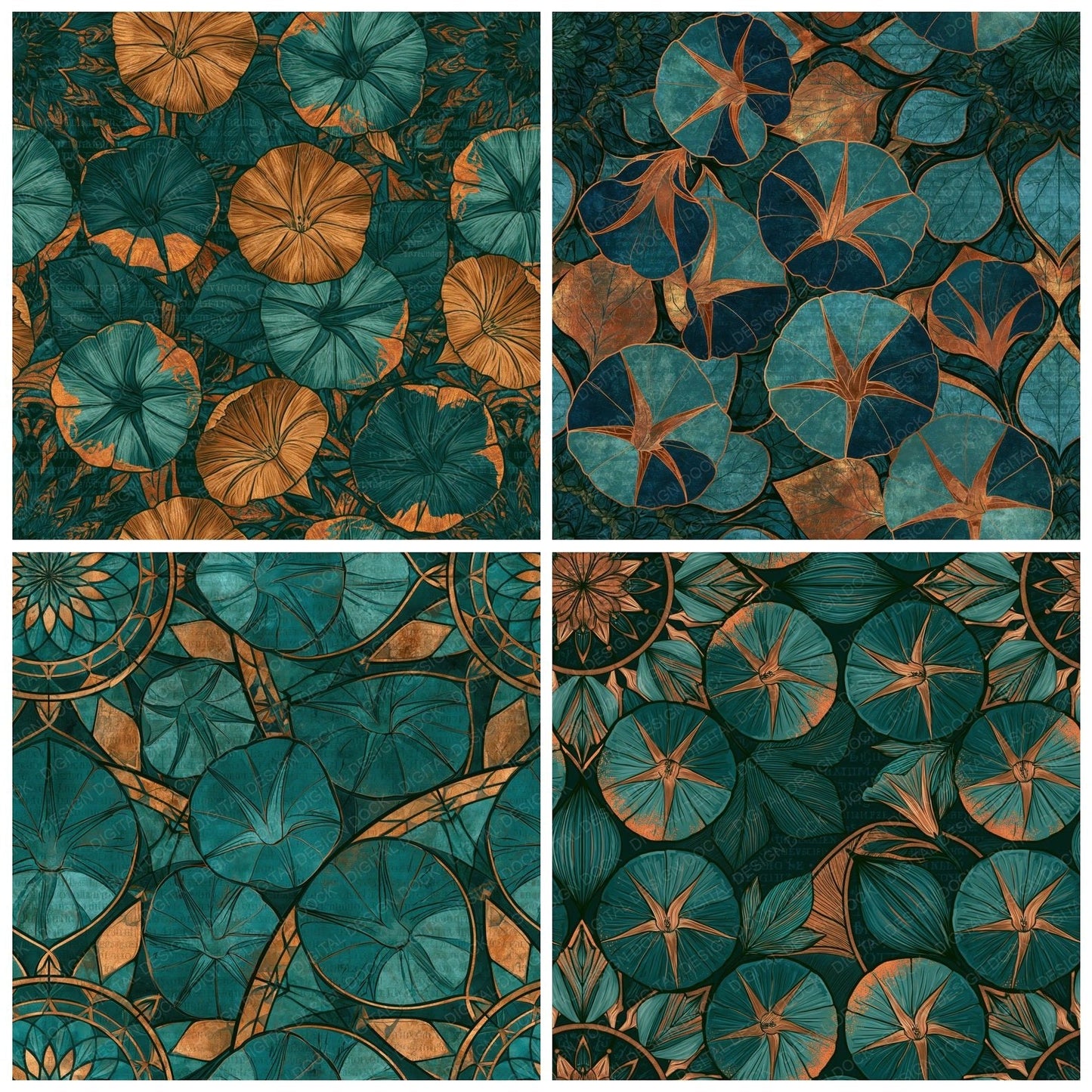 Mandala Morning Glory Jade Copper Seamless Digital Paper Pack (DDD014352)