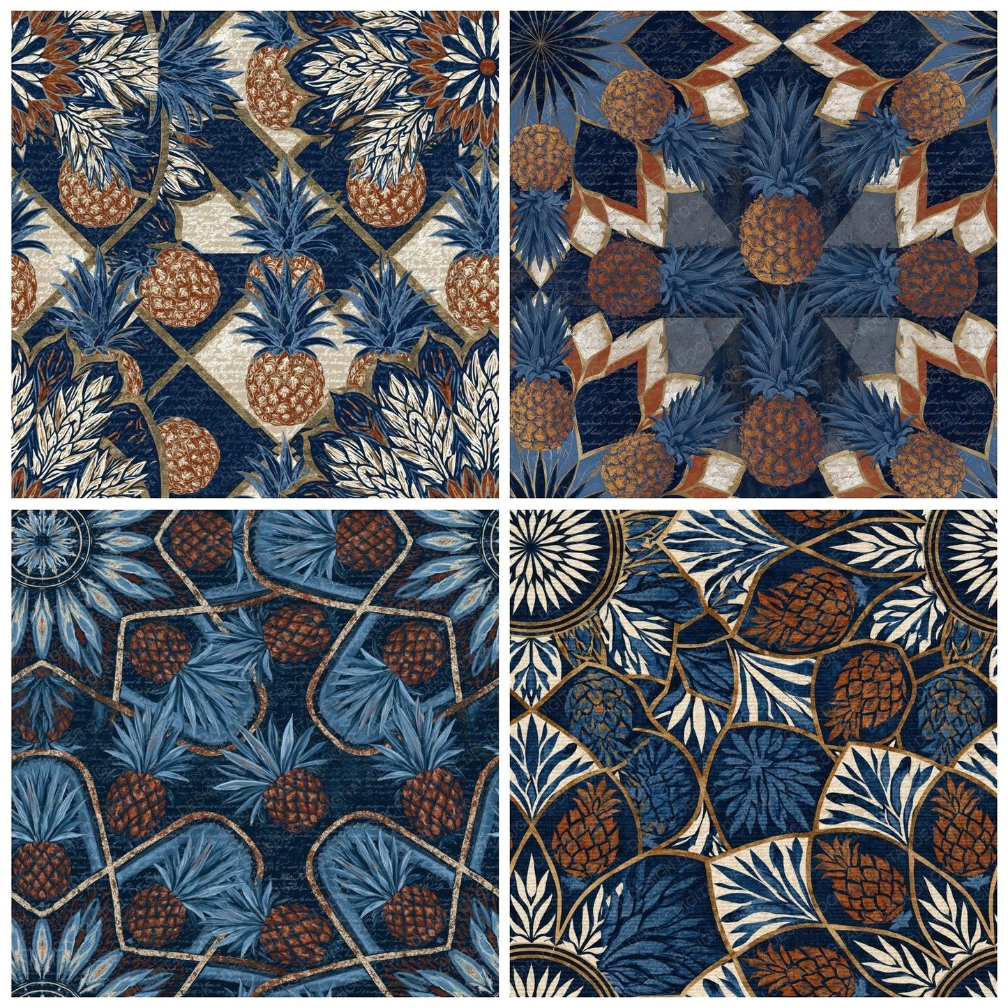 Mandala Pineapple Navy Chalk Seamless Digital Paper Pack (DDD014353)