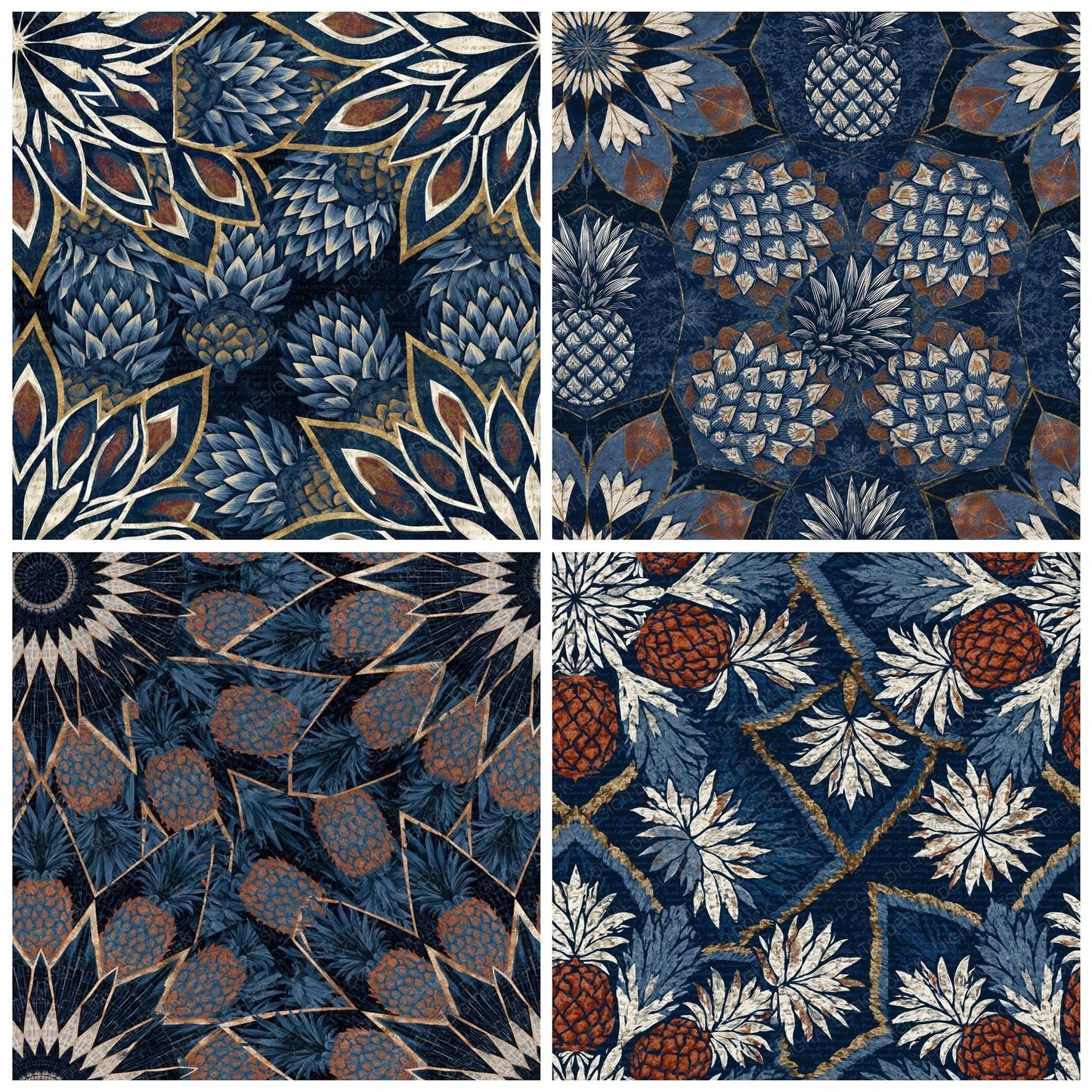Mandala Pineapple Navy Chalk Seamless Digital Paper Pack (DDD014353)