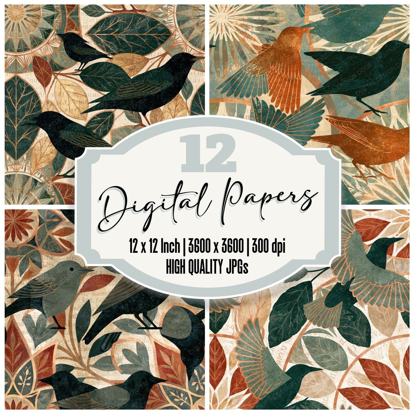 Mandala Starlings Tobacco Sage Seamless Digital Paper Pack (DDD014356)