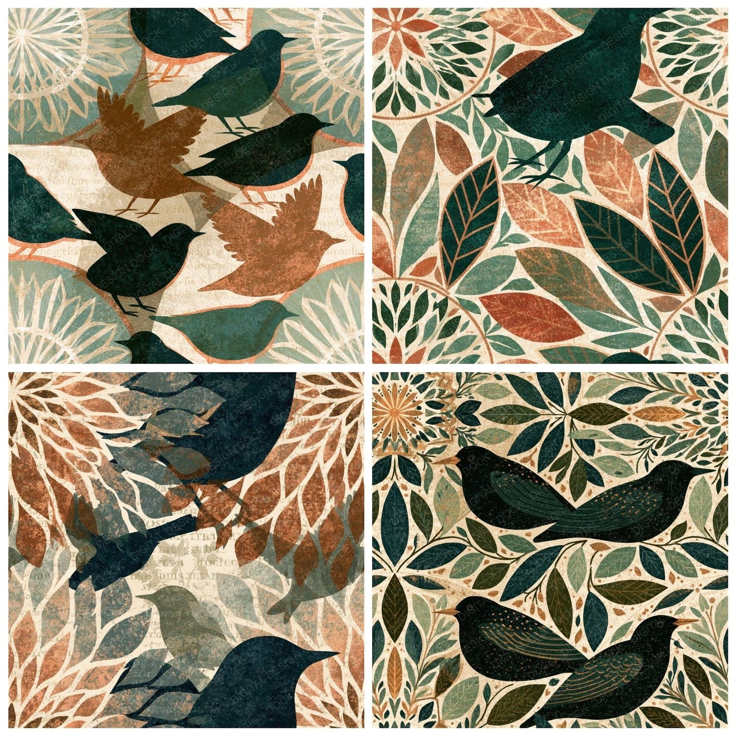 Mandala Starlings Tobacco Sage Seamless Digital Paper Pack (DDD014356)