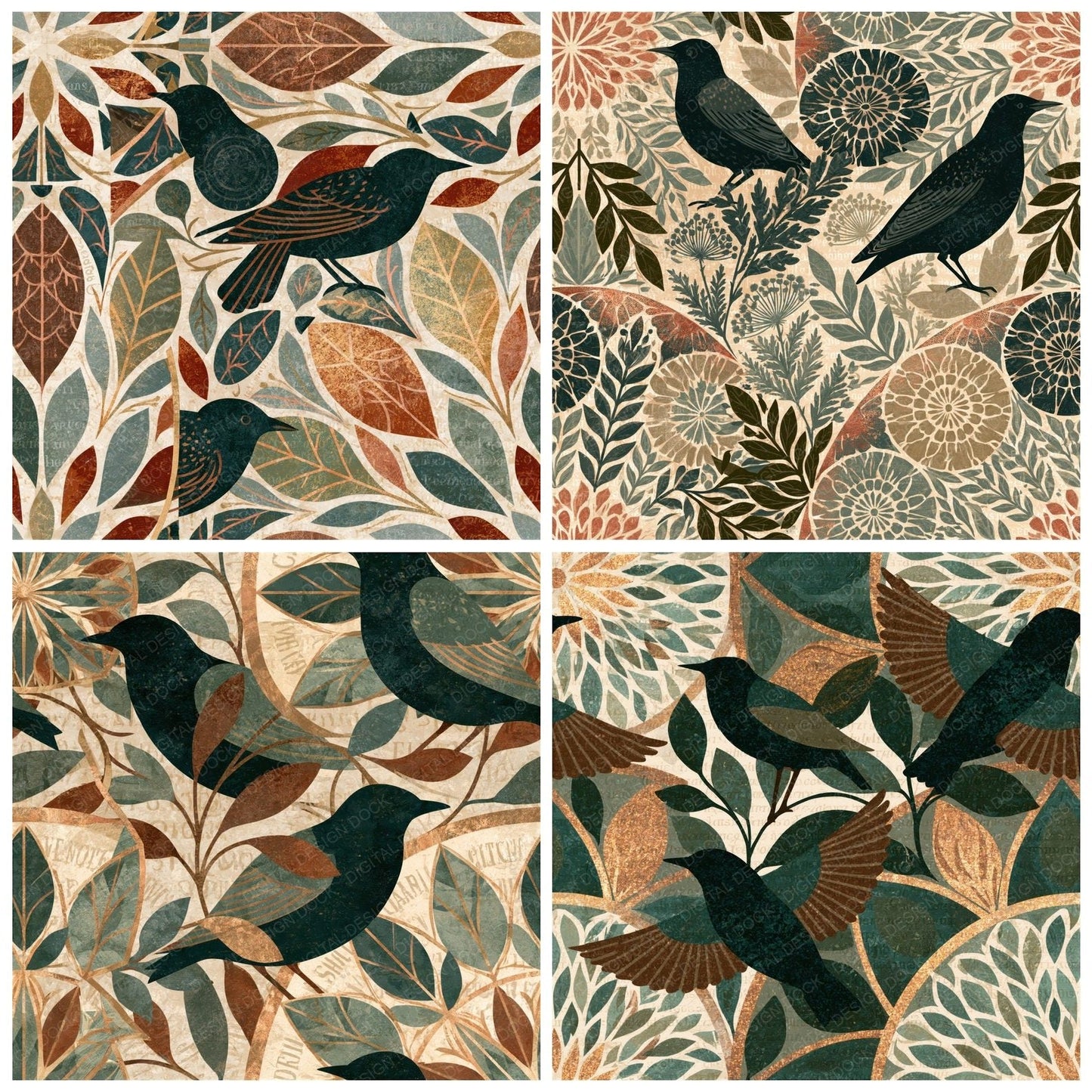 Mandala Starlings Tobacco Sage Seamless Digital Paper Pack (DDD014356)