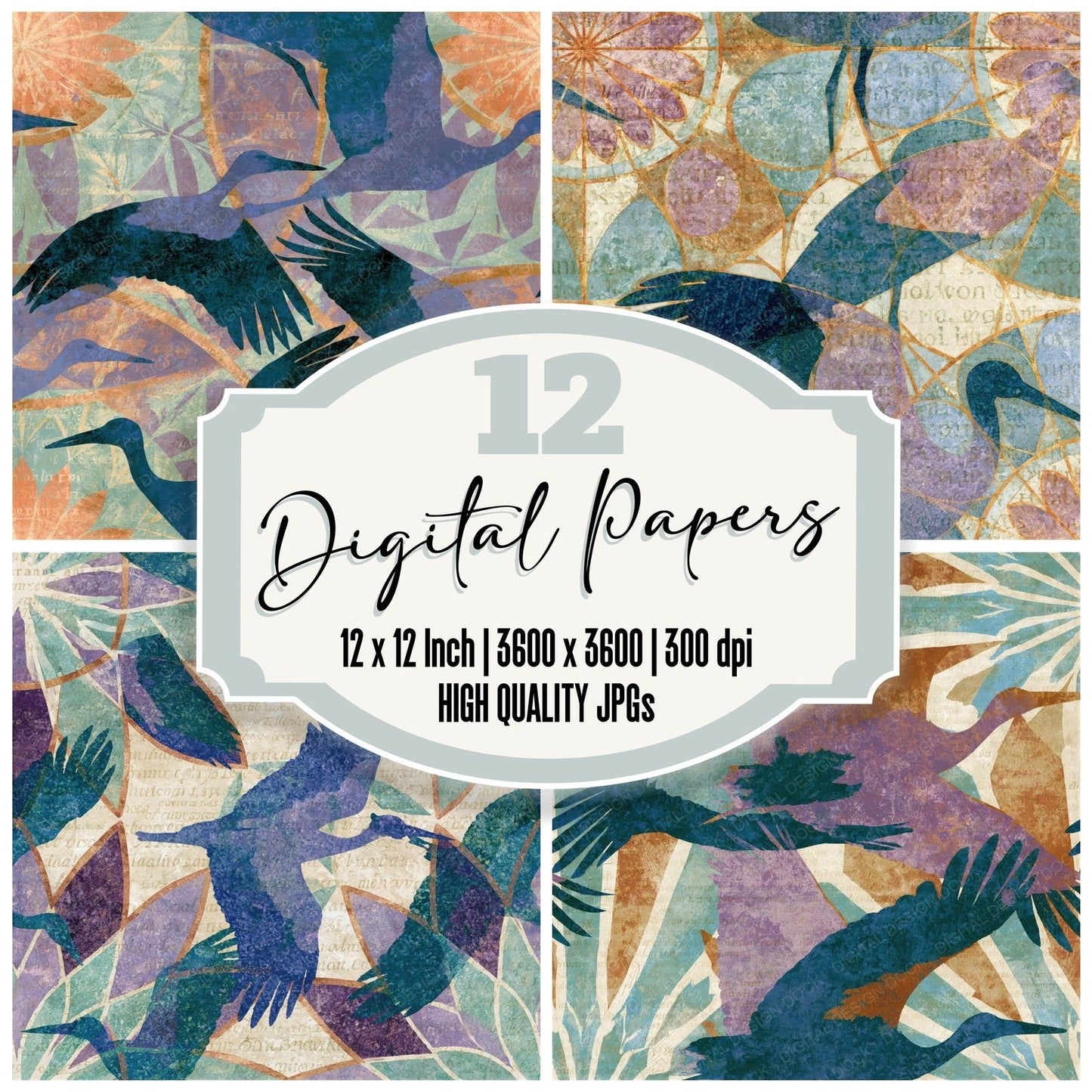Mandala Stork Lilac Mint Seamless Digital Paper Pack (DDD014357)