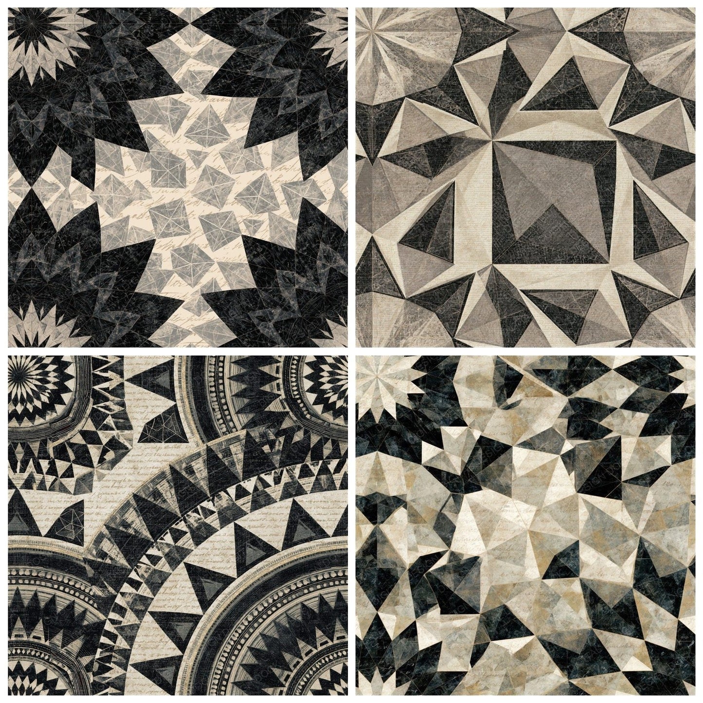 Mandala Tetrahedron Bone Pearl Seamless Digital Paper Pack (DDD014358)