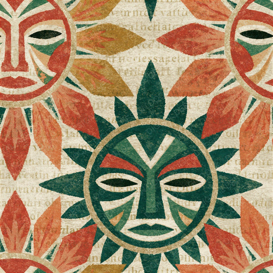 Mandala Tribal Masks Papaya Jade Seamless Digital Paper Pack (DDD014359)