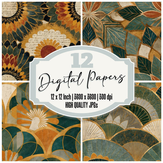Mandala Wave Crest Fern Ochre Seamless Digital Paper Pack (DDD014360)