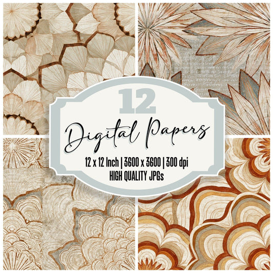 Mandala Wave Crests Terracotta Seamless Digital Paper Pack (DDD014361)