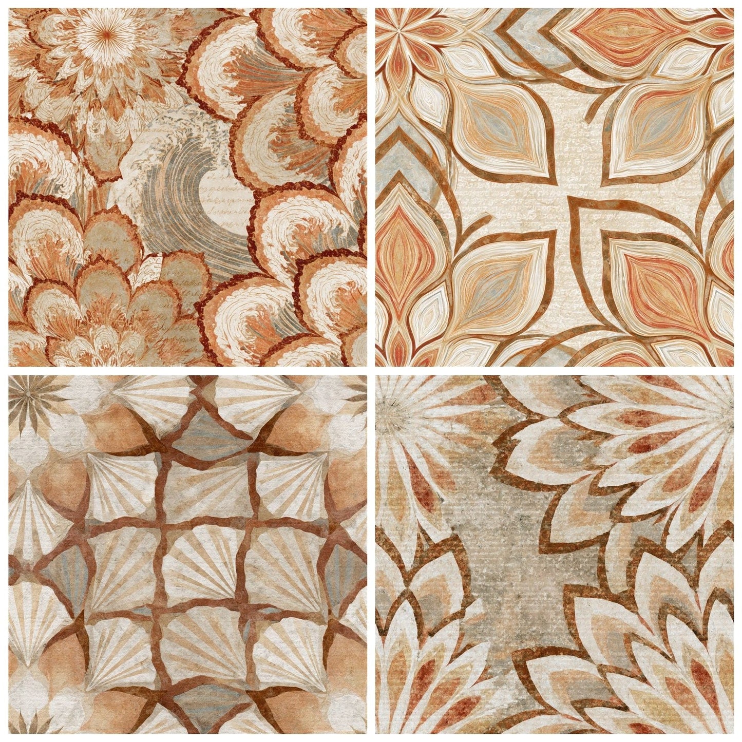 Mandala Wave Crests Terracotta Seamless Digital Paper Pack (DDD014361)