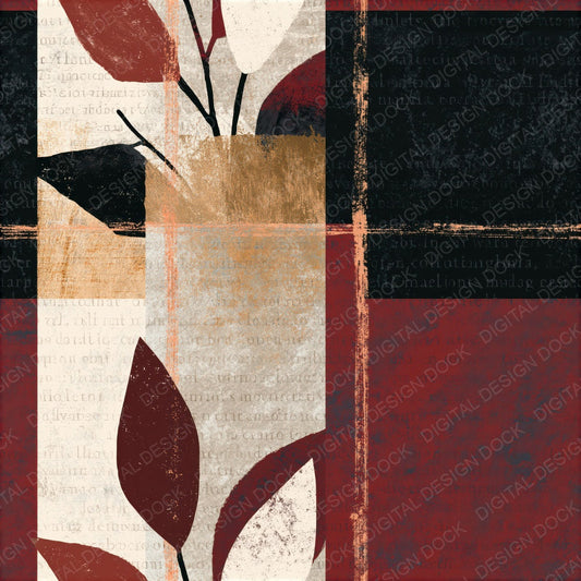 Minimal Black Ivory Oxblood Abstract Seamless Digital Paper Pack (DDD014362)