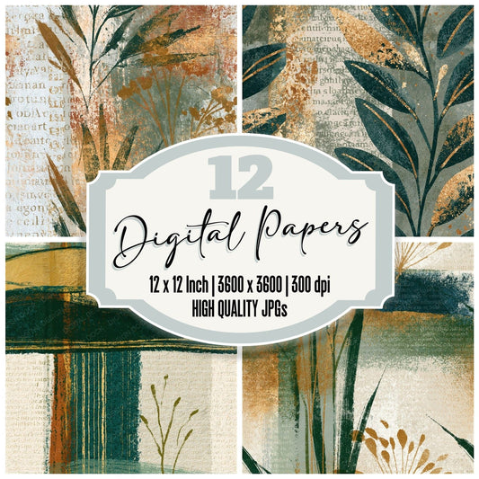 Minimal Sage Ivory Abstract Seamless Digital Paper Pack (DDD014363)