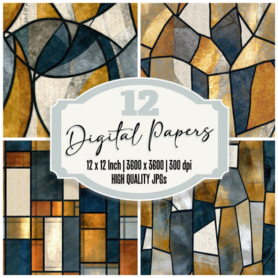 Stained Glass Thunder Brass Ivory Abstract Seamless Digital Paper Pack (DDD014364)