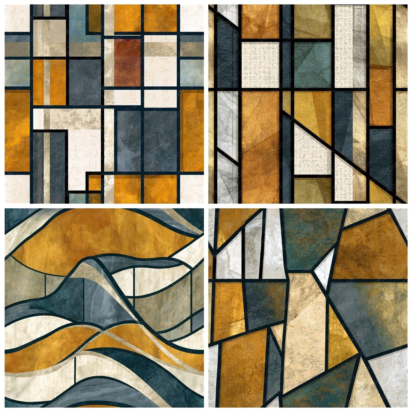 Stained Glass Thunder Brass Ivory Abstract Seamless Digital Paper Pack (DDD014364)