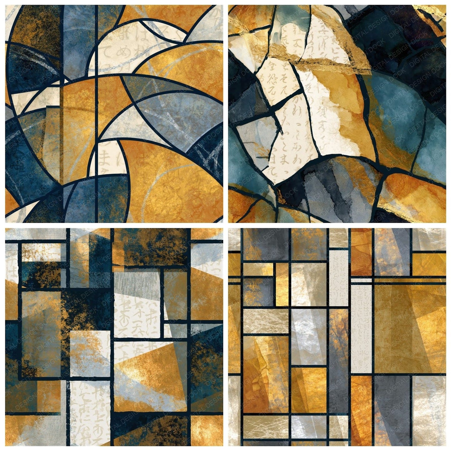 Stained Glass Thunder Brass Ivory Abstract Seamless Digital Paper Pack (DDD014364)