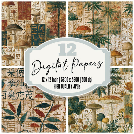 Chinoiserie Hieroglyphs Sepia Parchment Digital Paper Pack (DDD014366)