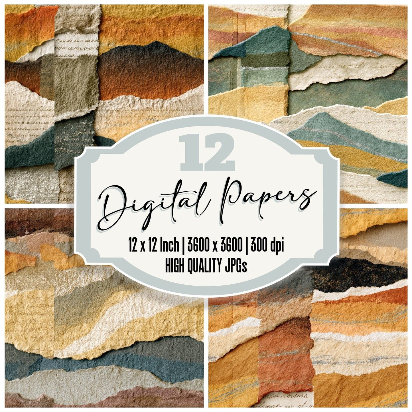 Collage Oat Linen Pebble Tonal Seamless Digital Paper Pack (DDD014367)