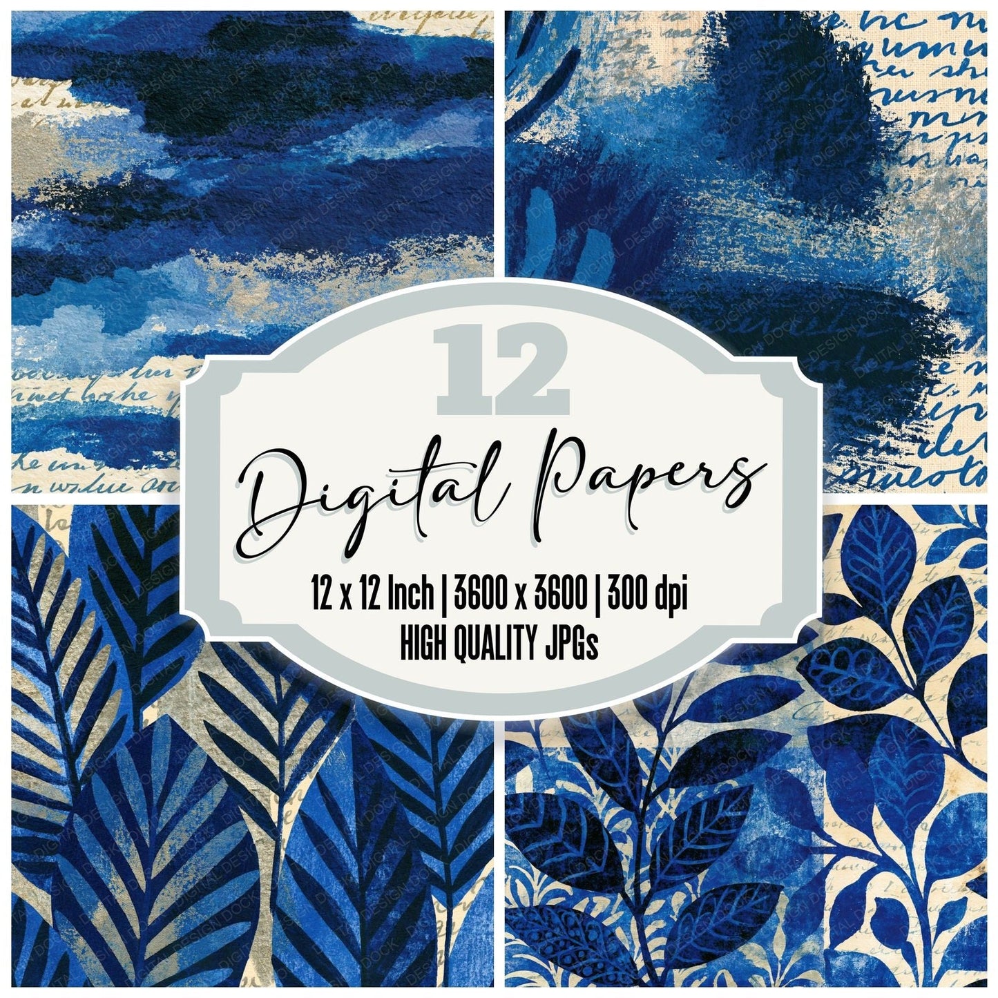 Folk Art Sapphire Navy Tonal Digital Paper Pack (DDD014368)