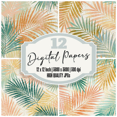 Indian Block Print Palm Peach Mint Digital Paper Pack (DDD014369)