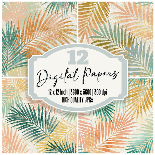 Indian Block Print Palm Peach Mint Digital Paper Pack (DDD014369)