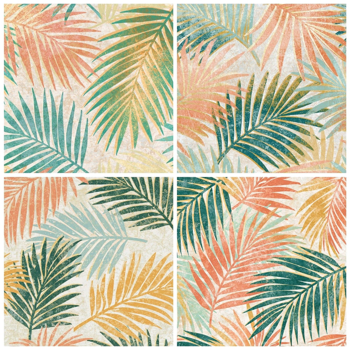 Indian Block Print Palm Peach Mint Digital Paper Pack (DDD014369)
