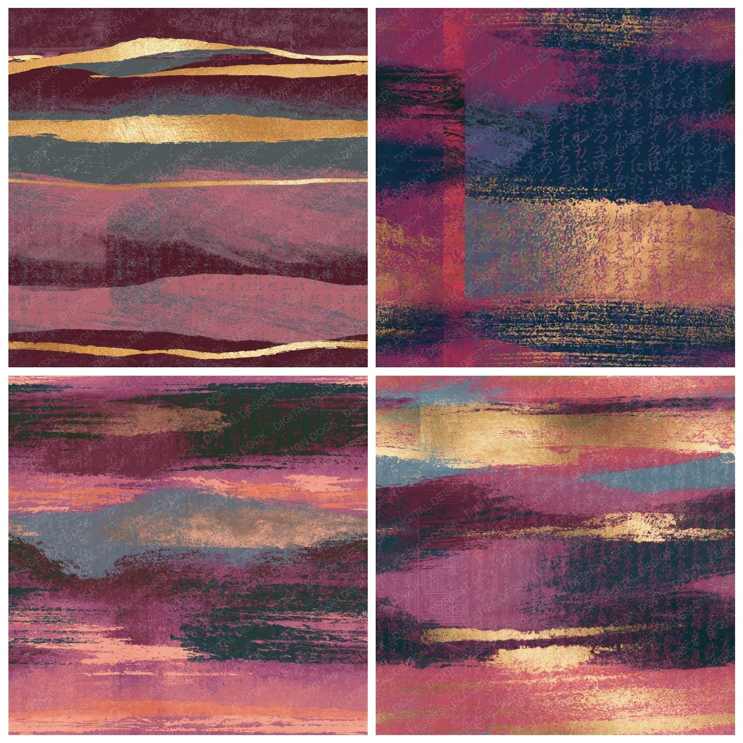 Indian Block Print Rose Wine Pewter Abstract Seamless Digital Paper Pack (DDD014370)
