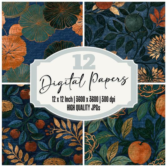 Letterpress Apple Pie Midnight Green Copper Digital Paper Pack (DDD014372)