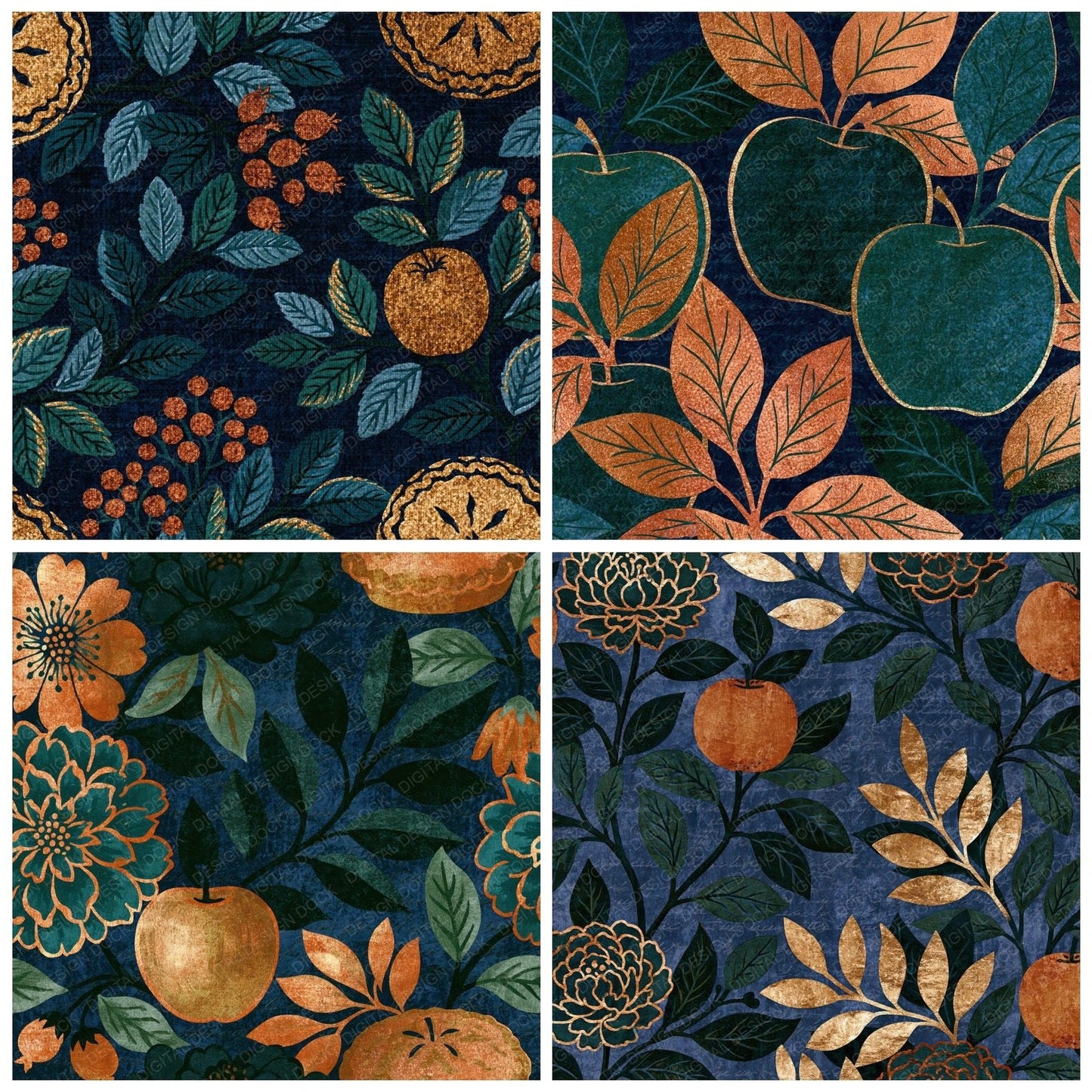 Letterpress Apple Pie Midnight Green Copper Digital Paper Pack (DDD014372)
