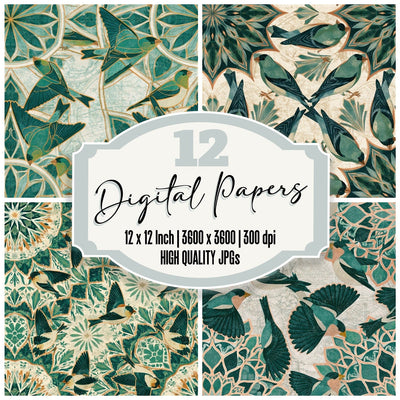 Mandala Goldfinch Emerald Jade Seamless Digital Paper Pack (DDD014373)