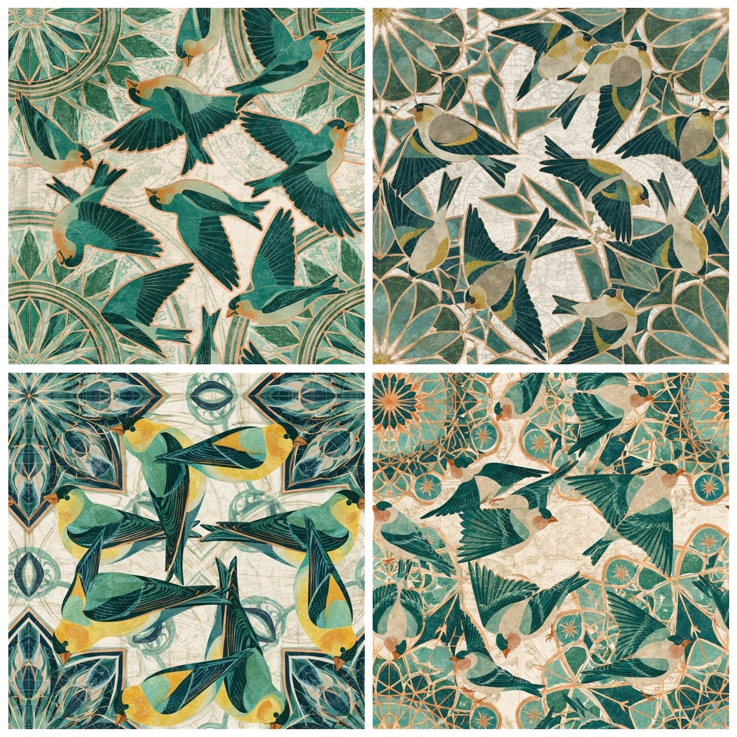 Mandala Goldfinch Emerald Jade Seamless Digital Paper Pack (DDD014373)