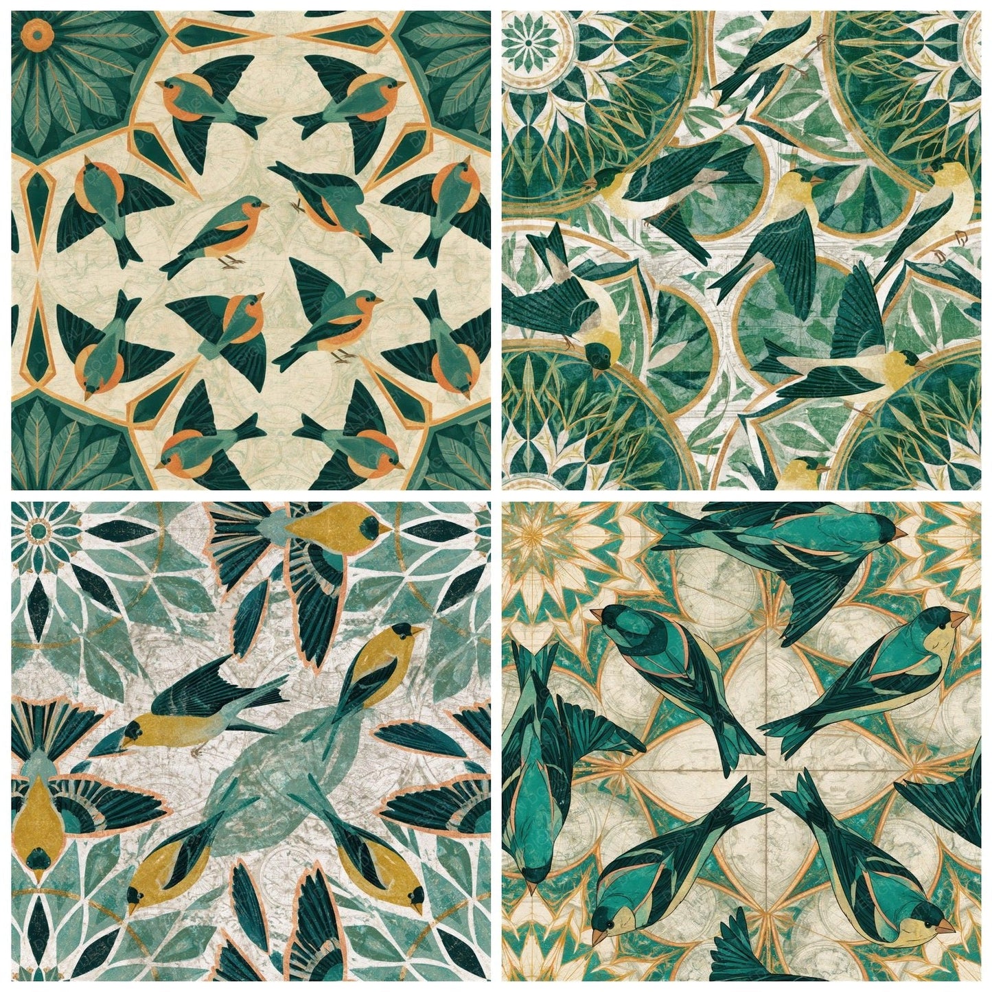 Mandala Goldfinch Emerald Jade Seamless Digital Paper Pack (DDD014373)