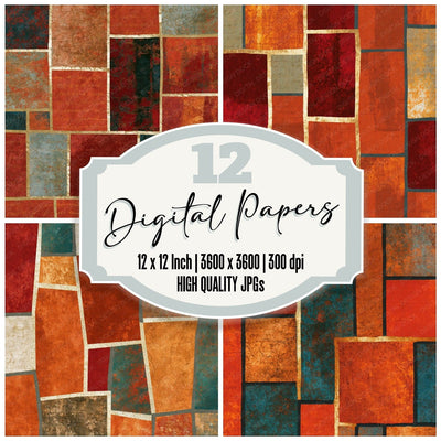 Mosaic Patchwork Copper Burnt Orange Digital Paper Pack (DDD014378)