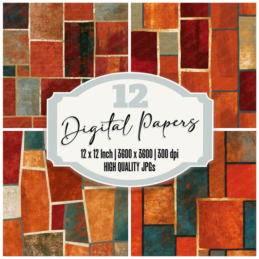 Mosaic Patchwork Copper Burnt Orange Digital Paper Pack (DDD014378)