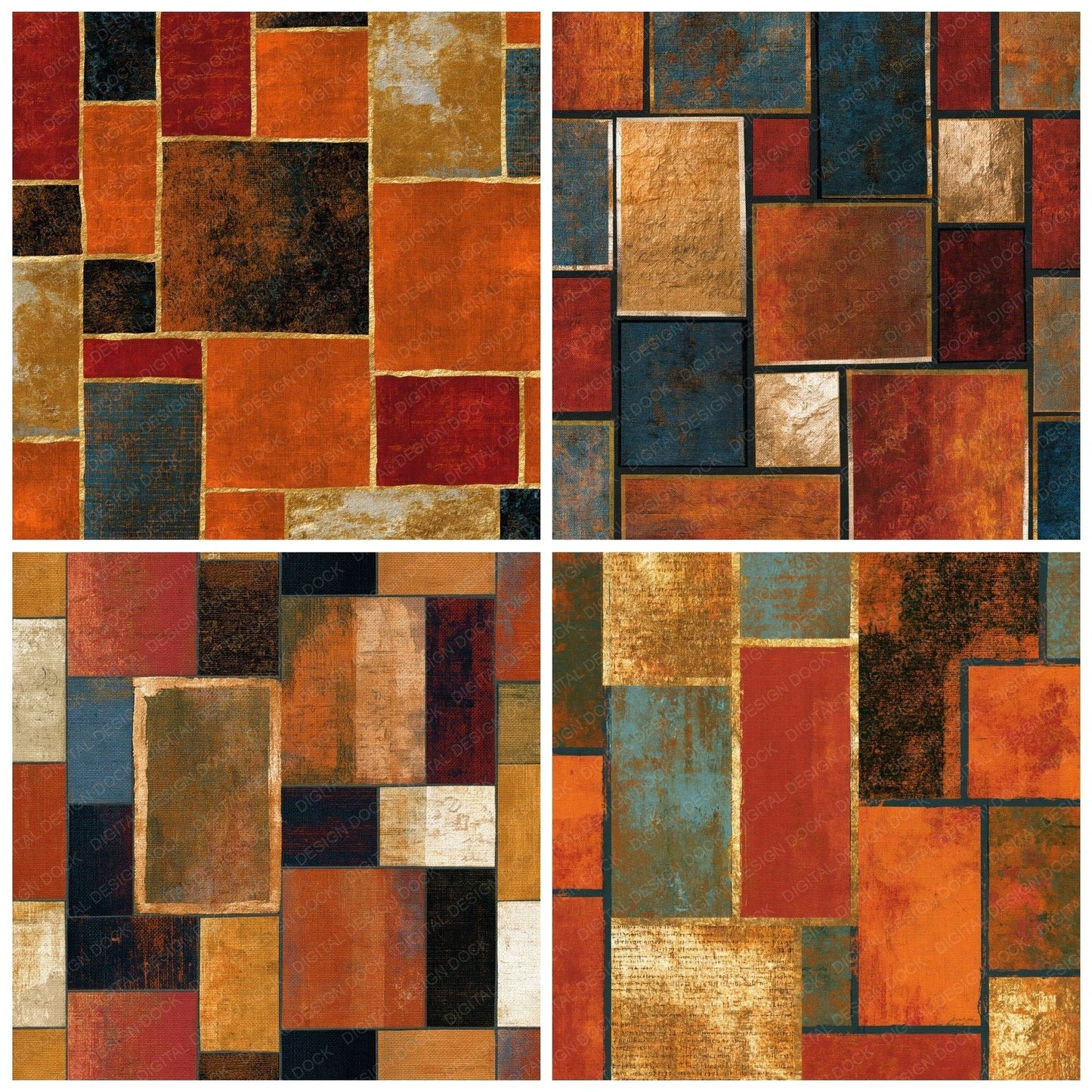 Mosaic Patchwork Copper Burnt Orange Digital Paper Pack (DDD014378)