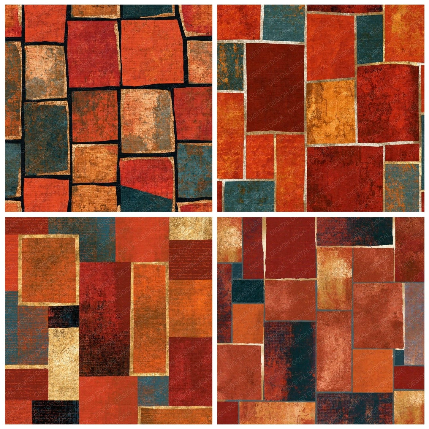 Mosaic Patchwork Copper Burnt Orange Digital Paper Pack (DDD014378)