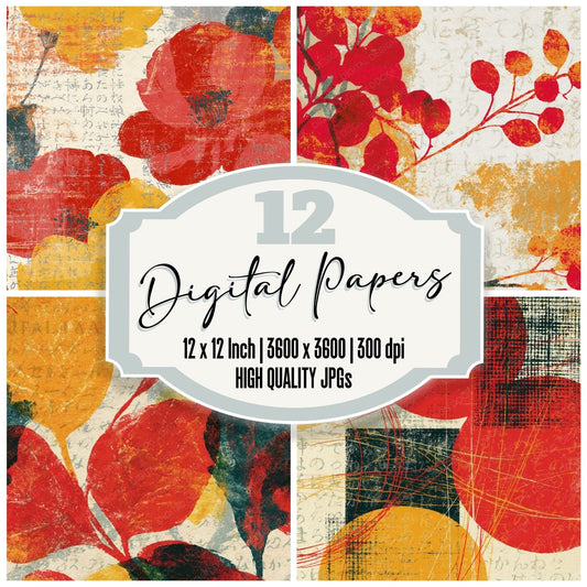 Naturalist Red Lemon Ivory Abstract Digital Paper Pack (DDD014379)