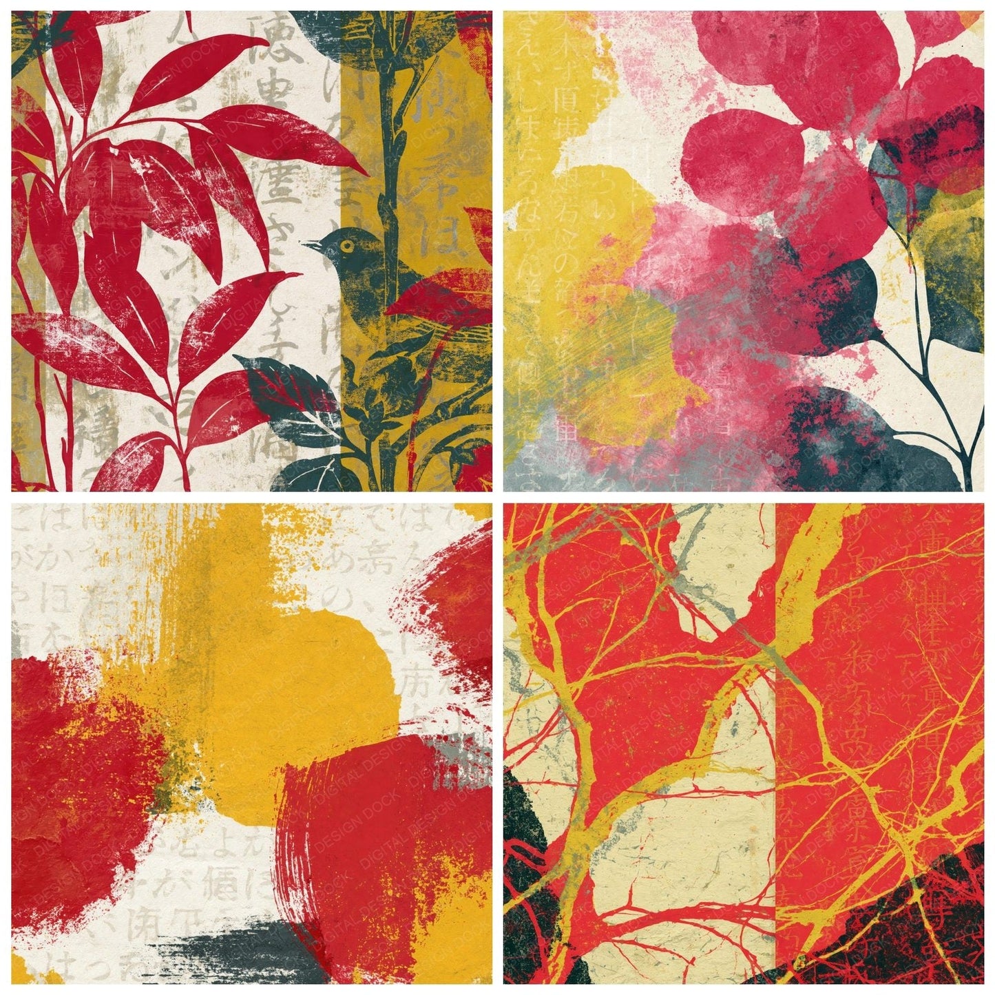 Naturalist Red Lemon Ivory Abstract Digital Paper Pack (DDD014379)