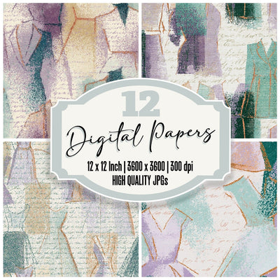Pointillism Fashion Sketches Lilac Mint Digital Paper Pack (DDD014380)