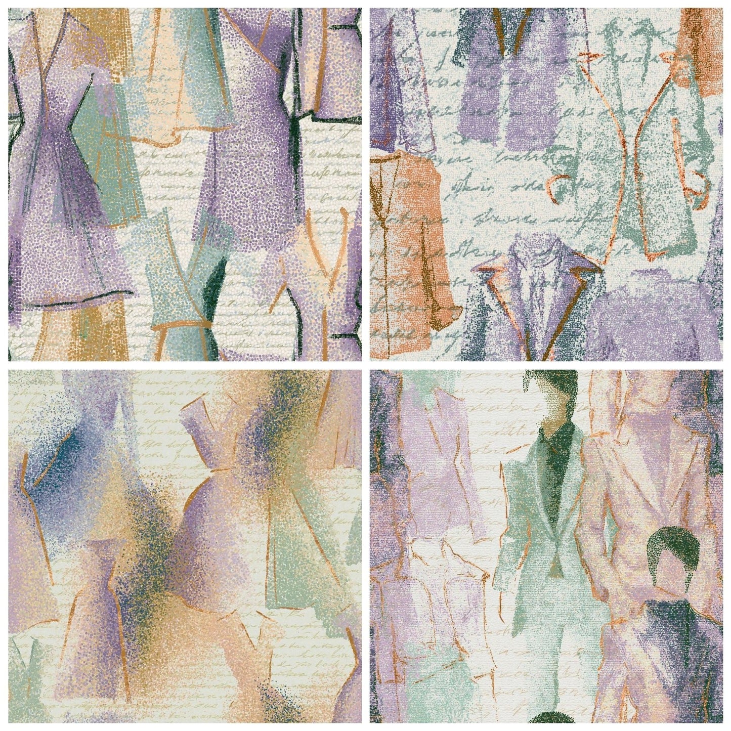 Pointillism Fashion Sketches Lilac Mint Digital Paper Pack (DDD014380)