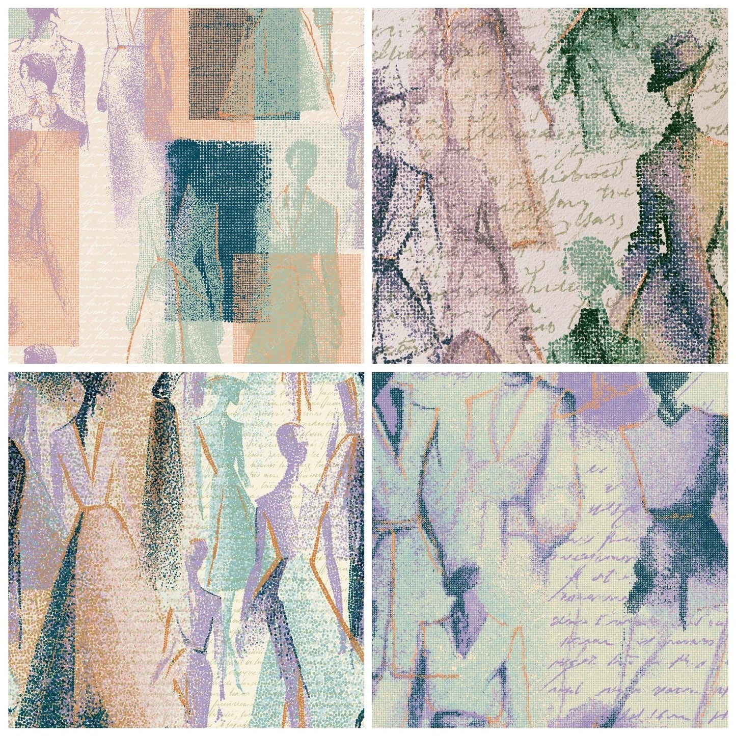 Pointillism Fashion Sketches Lilac Mint Digital Paper Pack (DDD014380)