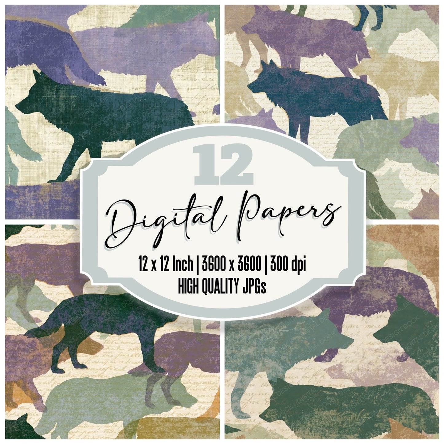Screenprint Wolf Lilac Sage Digital Paper Pack (DDD014381)