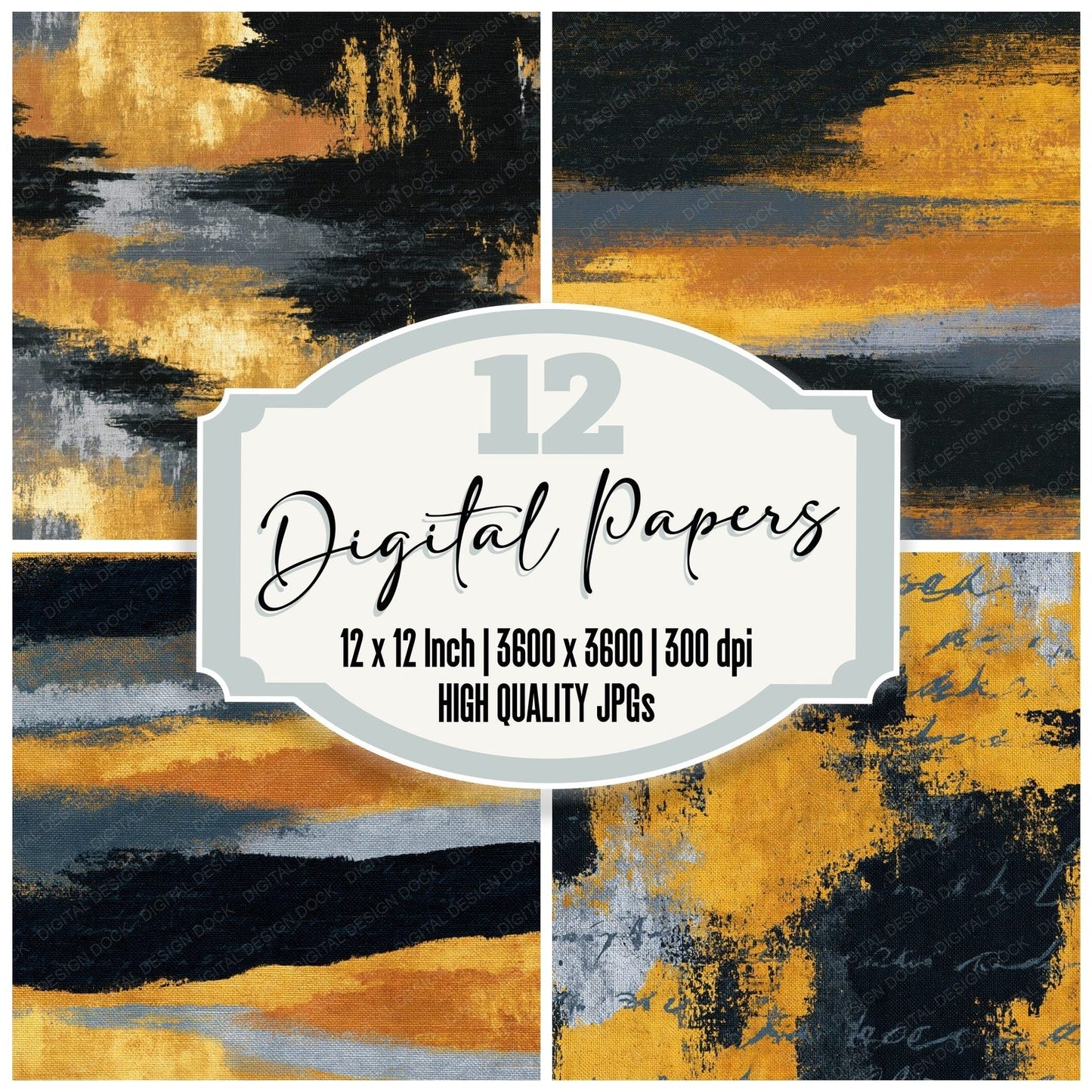 Tapestry Black Gold Abstract Digital Paper Pack (DDD014382)