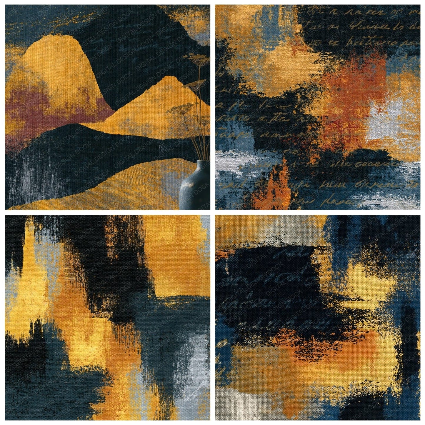 Tapestry Black Gold Abstract Digital Paper Pack (DDD014382)