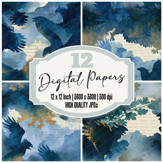 Watercolour Griffin Navy Bone Seamless Digital Paper Pack (DDD014383)