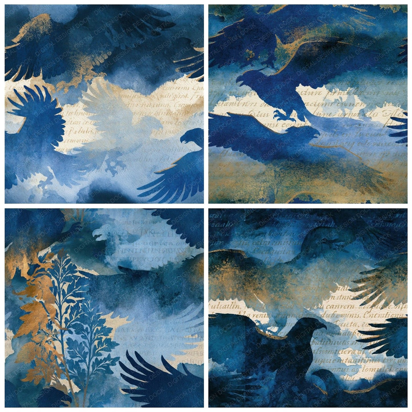 Watercolour Griffin Navy Bone Seamless Digital Paper Pack (DDD014383)