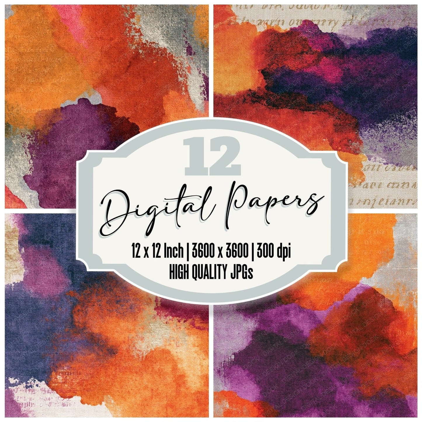 Watercolour Pumpkin Mulled Wine Abstract Digital Paper Pack (DDD014384)