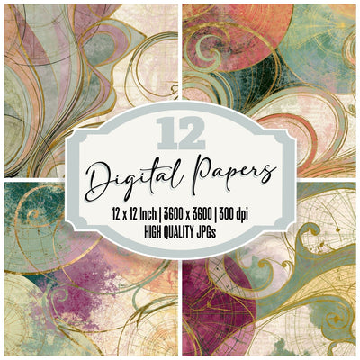 Art Nouveau Natal Charts Pistachio Raspberry Digital Paper Pack (DDD014385)