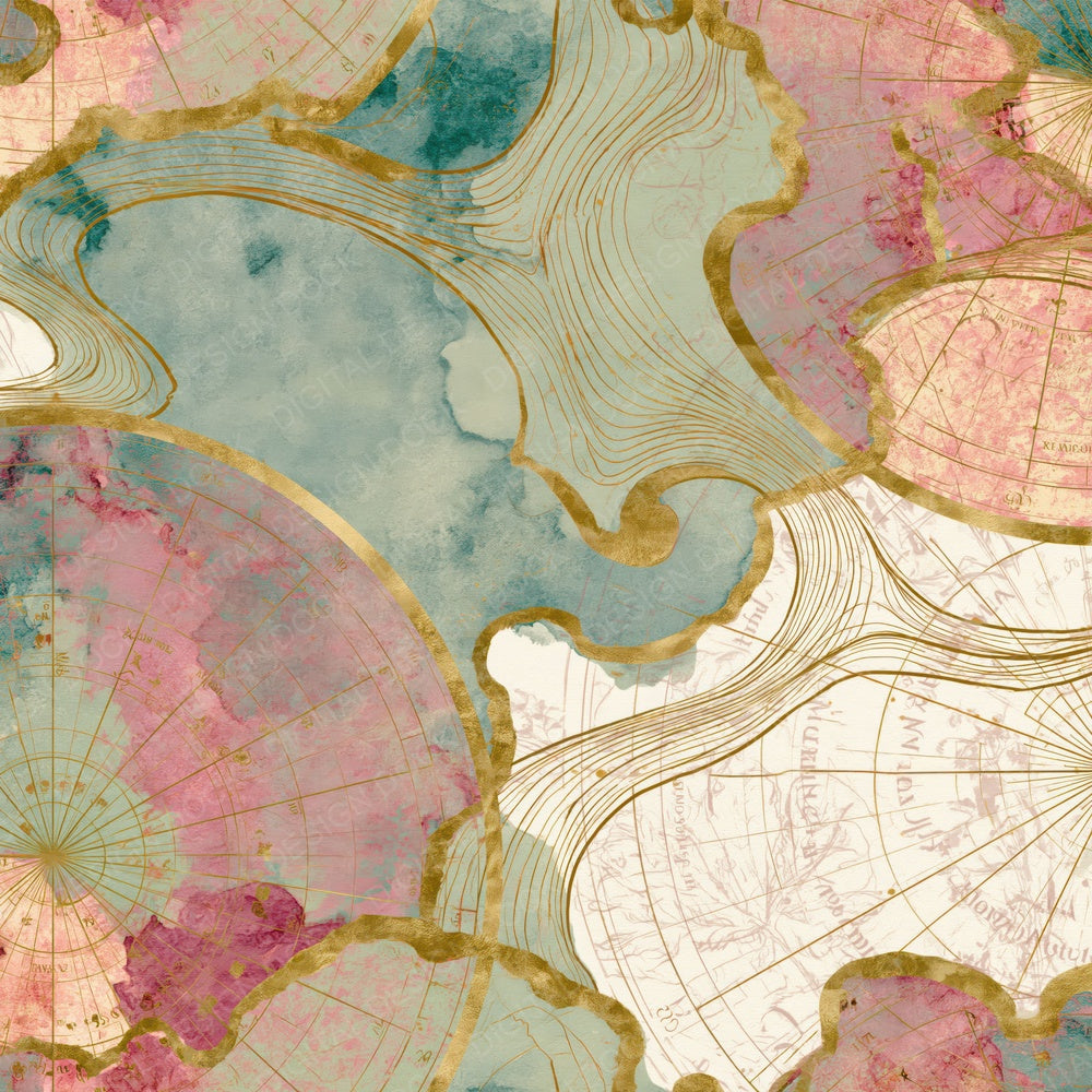 Art Nouveau Natal Charts Pistachio Raspberry Digital Paper Pack (DDD014385)