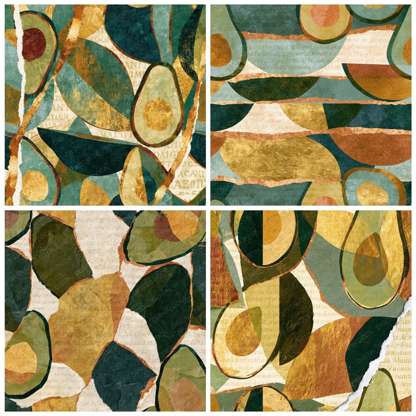 Collage Avocado Eucalyptus Gold Digital Paper Pack (DDD014386)