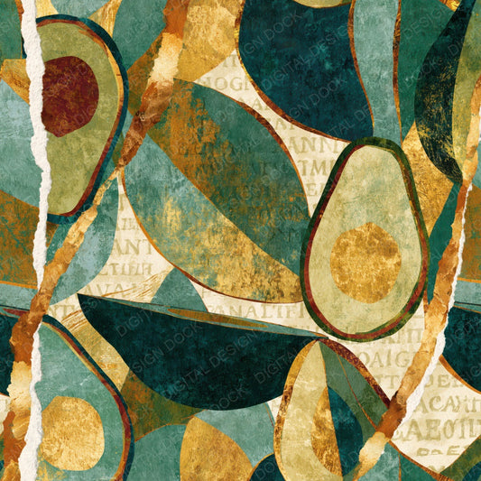 Collage Avocado Eucalyptus Gold Digital Paper Pack (DDD014386)